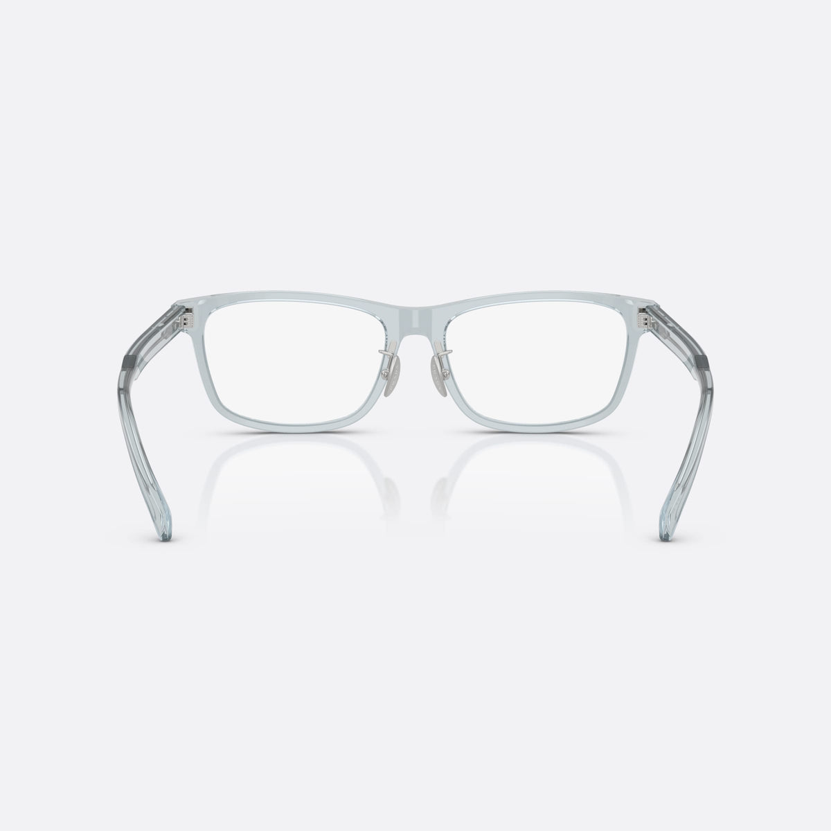 Prada PR B08VD 19T1O1 eyeglasses, blue visor frame for men, plain integrated bridge, brand lettering on temples, back view