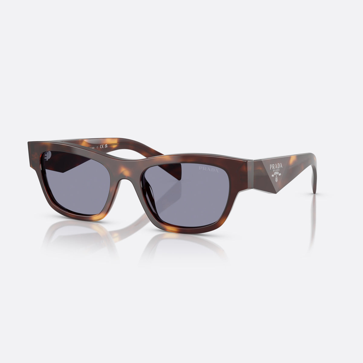 Prada PR B09S 15W03N sunglasses, havana butterfly frame for women, plain bridge, triangular brand logo plaque