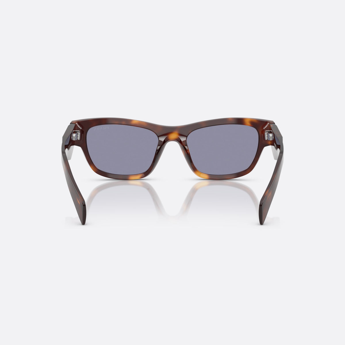 Prada PR B09S 15W03N sunglasses, havana butterfly frame for women, plain bridge, brand logo plaque on temple, full-rim frame, back view