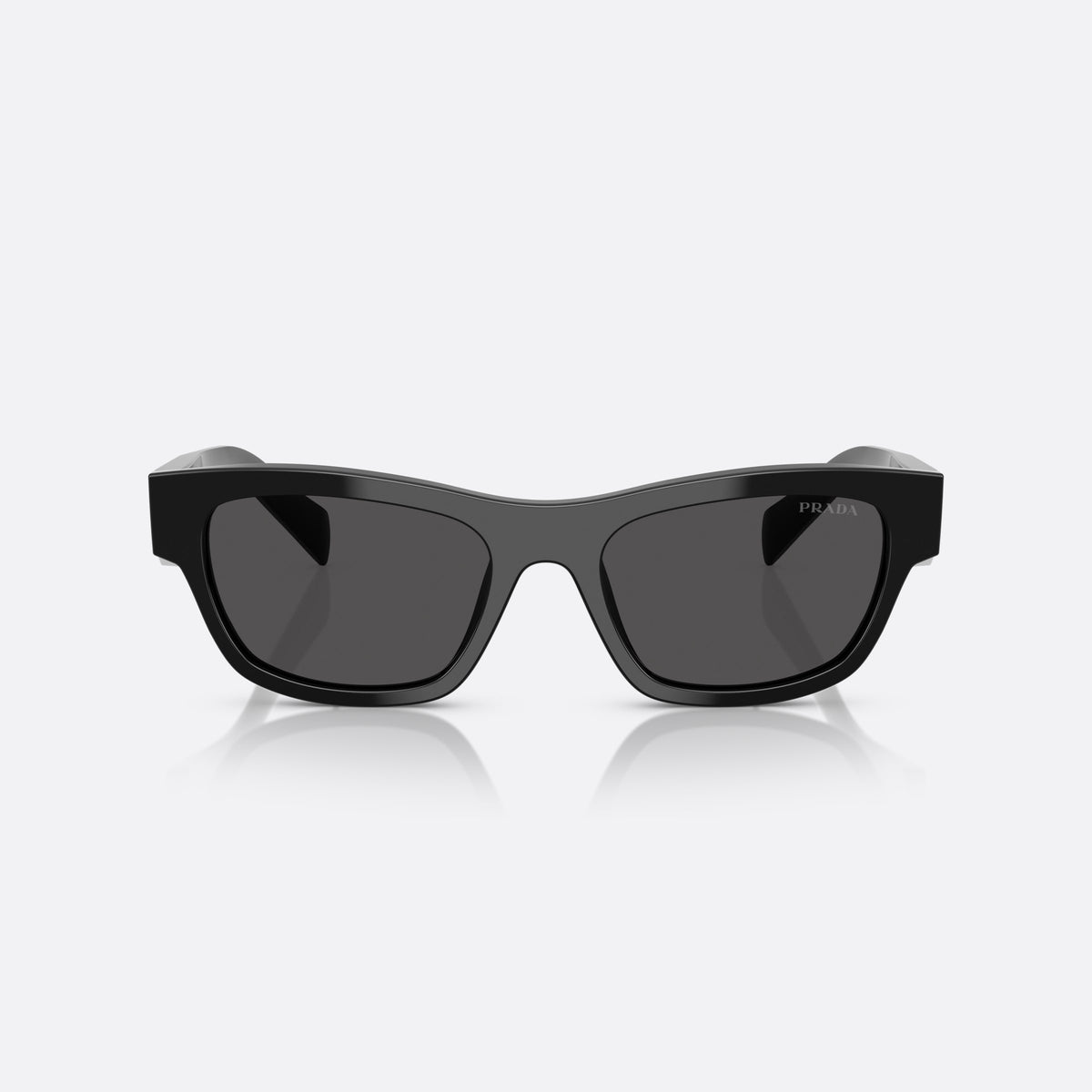 Prada PR B09S 16K08Z sunglasses, black butterfly frame for women, plain double bridge, brand logo on temple plaque, front view