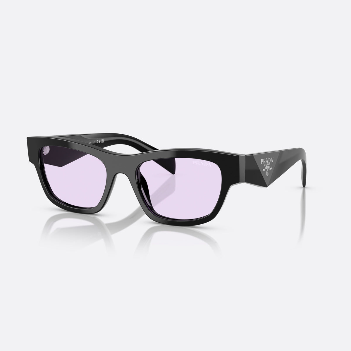 Prada PR B09S 16K40J sunglasses, black butterfly frame for women, plain bridge, integrated into frame, wide tapered temples