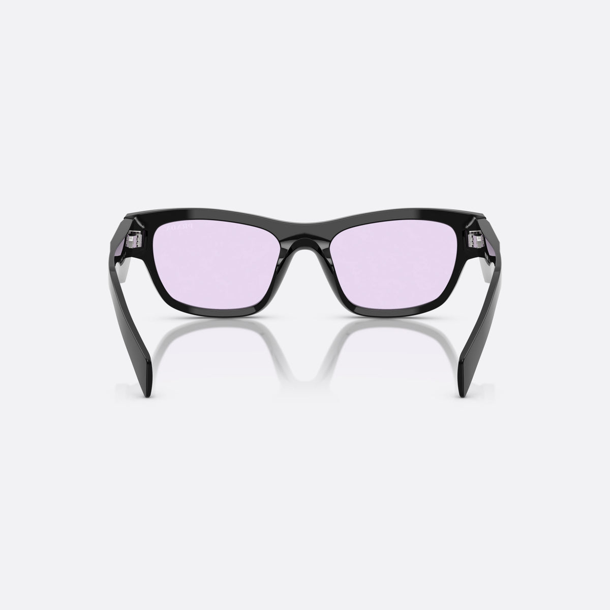 Prada PR B09S 16K40J sunglasses, black butterfly frame for women, plain bridge, integrated into frame, wide tapered temples, back view