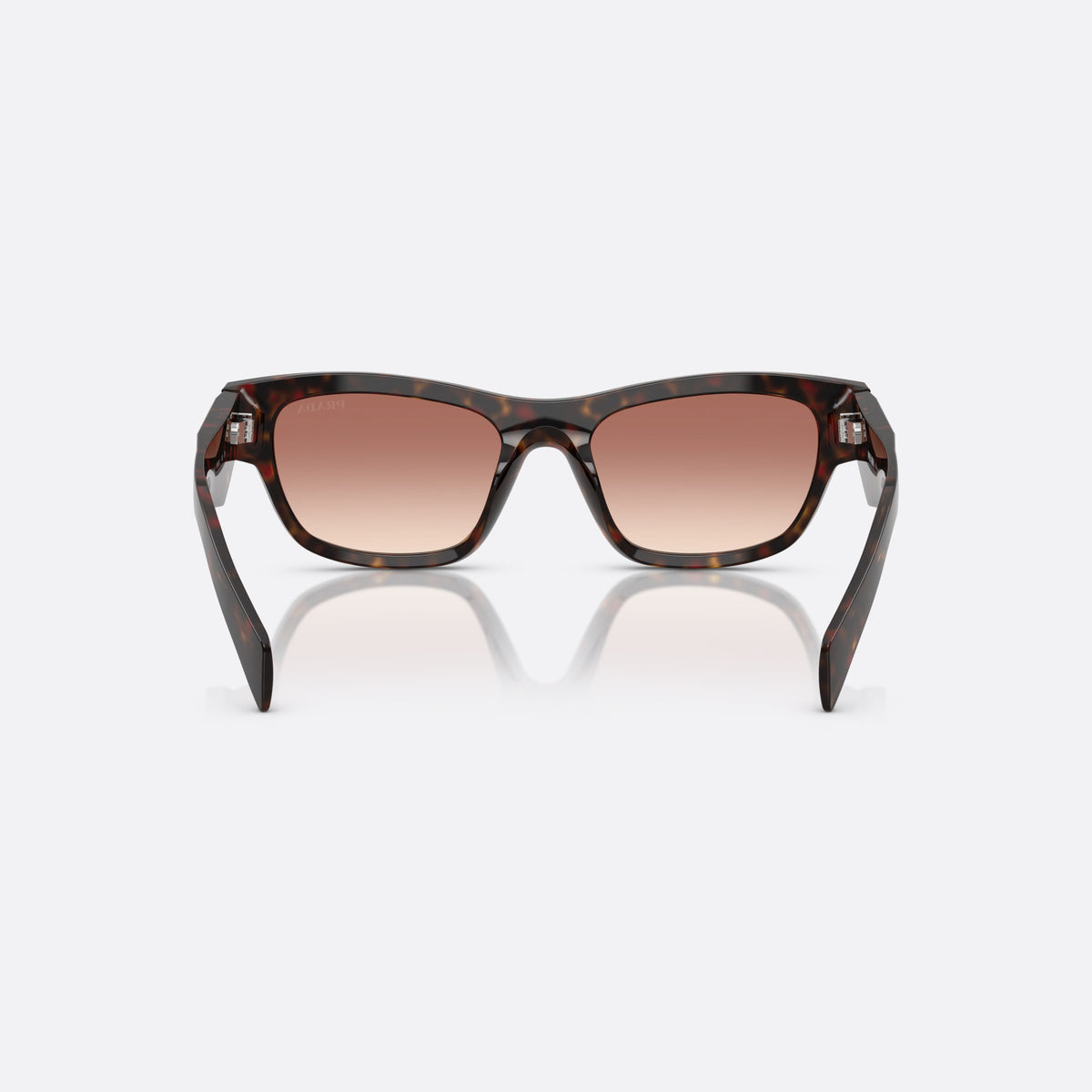 Ochelari de soare Prada PR B09S 17N50L, fluture havana, pentru femei, punte simplă integrată, literele brandului pe brațe, vedere din spate