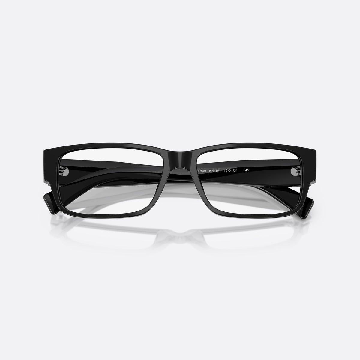 Rame ochelari de vedere Prada PR B09V 16K1O1, visor negru, pentru bărbați, punte plină, literele brandului pe brațe, cu brațele pliate