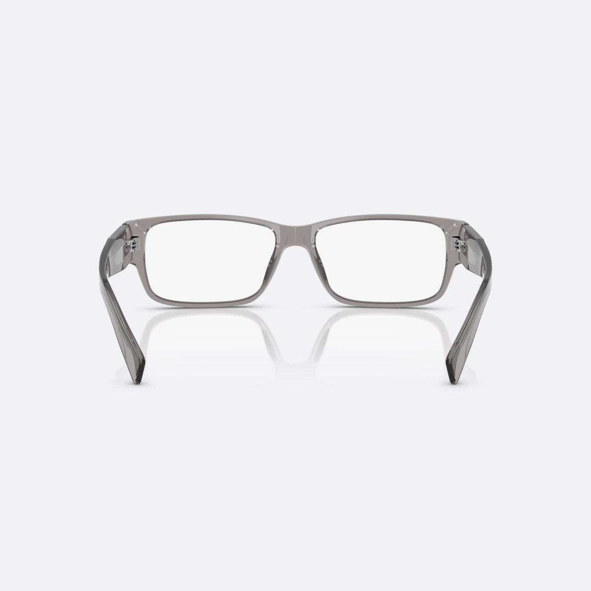 Prada PR B09V 16Z1O1 eyeglasses, grey visor frame for men, plain bridge, brand lettering on temples, full-rim frame, back view