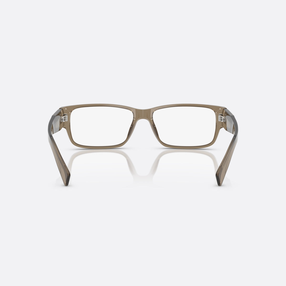 Rame ochelari de vedere Prada PR B09V 18T1O1, rectangulari maro, pentru bărbați, punte simplă tip șa, literele brandului pe brațe, vedere din spate