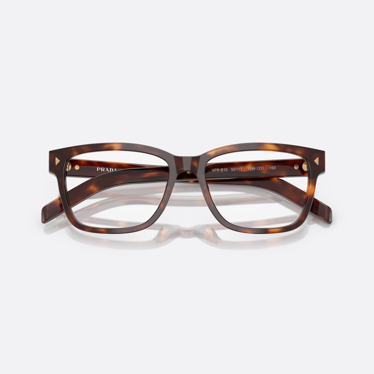 Prada PR B10V 15W1O1 eyeglasses, havana visor frame for men, plain bridge, integrated into frame, full-rim frame, folded
