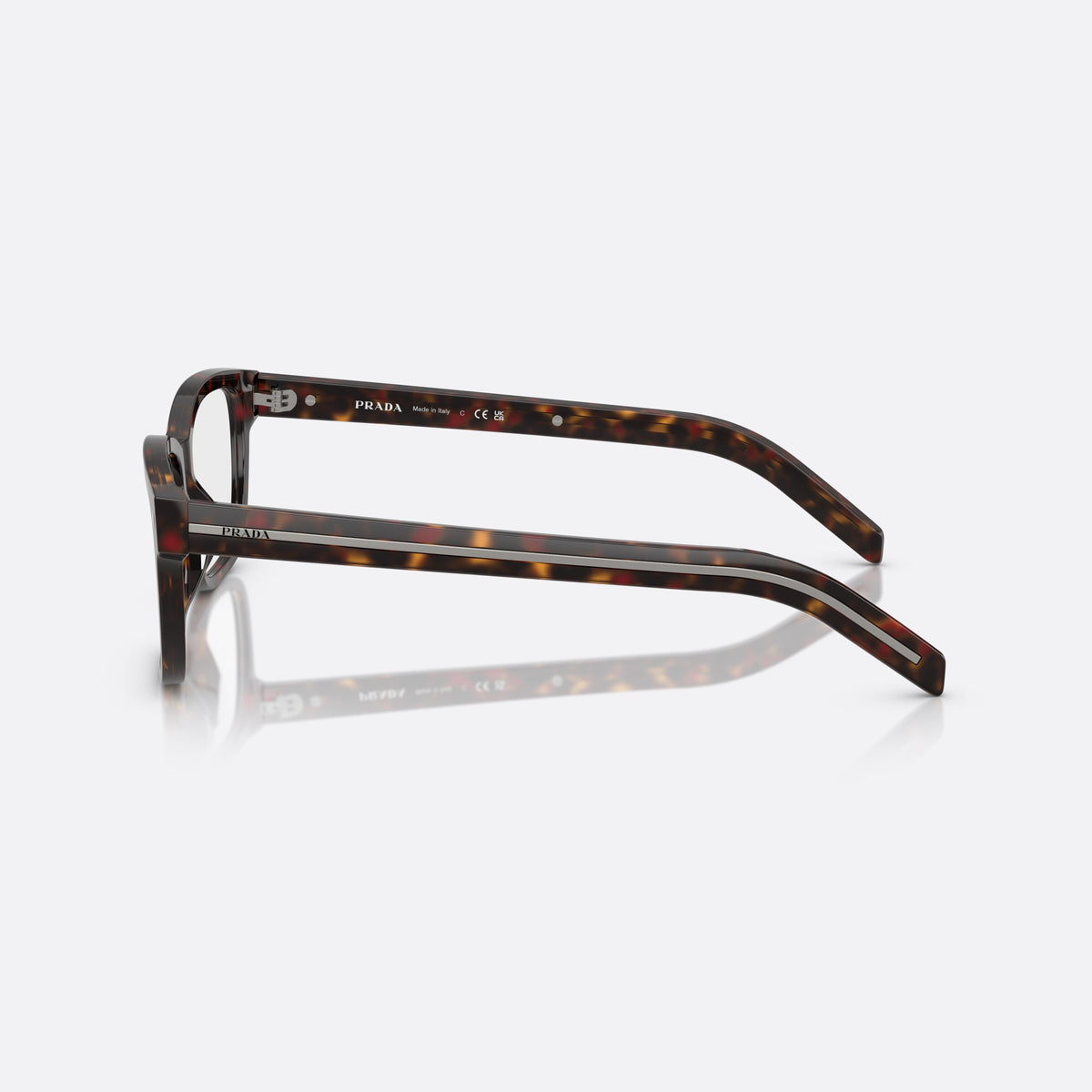 Rame ochelari de vedere Prada PR B10V 17N1O1, visor havana, pentru bărbați, punte simplă din acetat, literele brandului pe brațe, vedere laterală