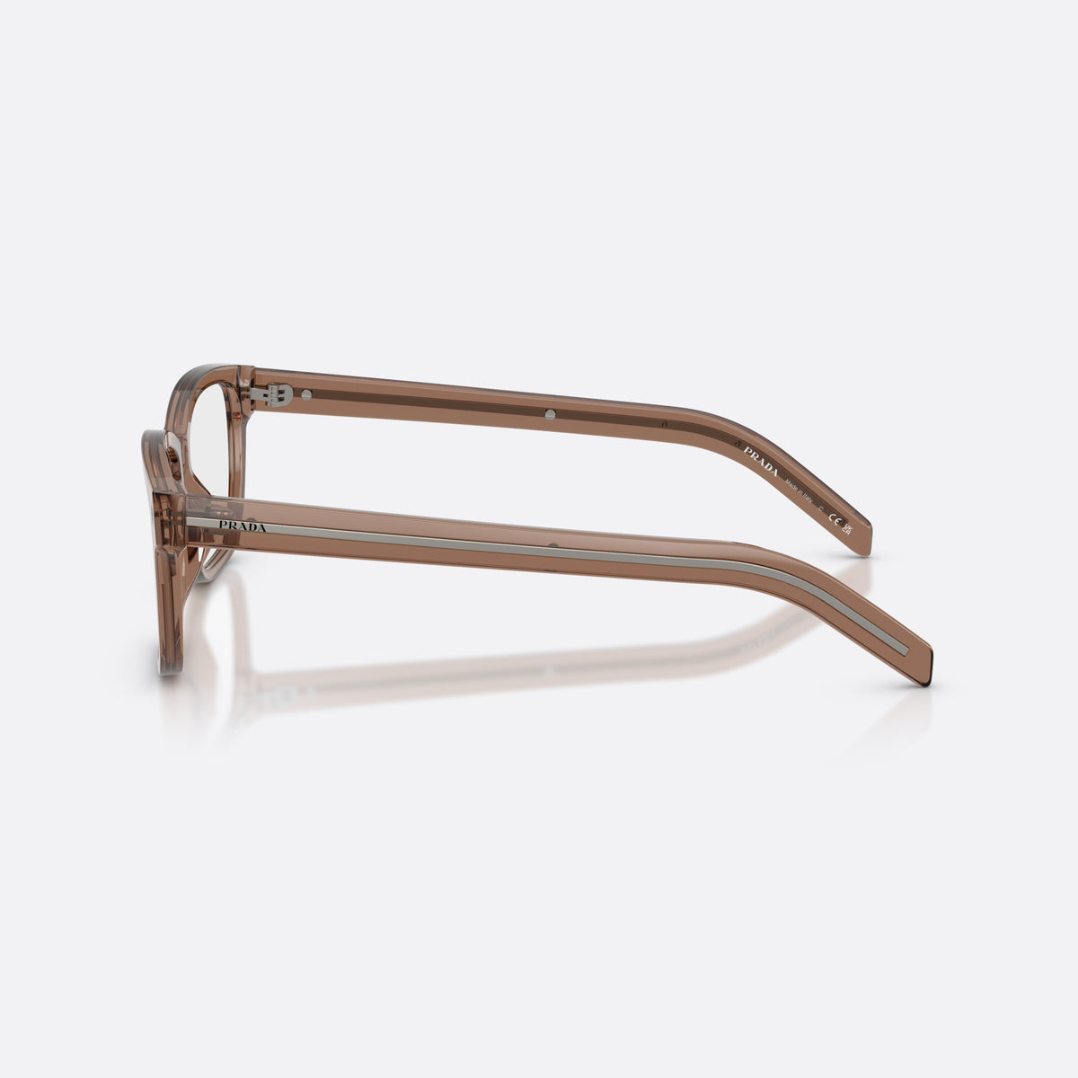 Rame ochelari de vedere Prada PR B10V 28I1O1, rectangulari transparent, pentru bărbați, punte simplă tip șa, literele brandului pe brațe, vedere laterală