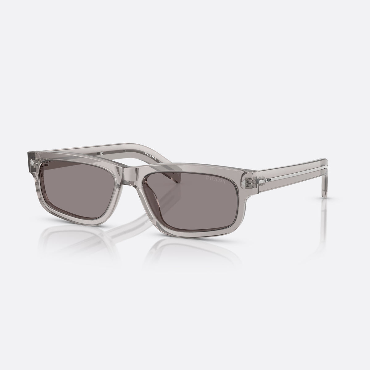 Prada PR B11S 10J03D sunglasses, grey rectangle frame for men, integrated plain bridge, brand lettering on temples