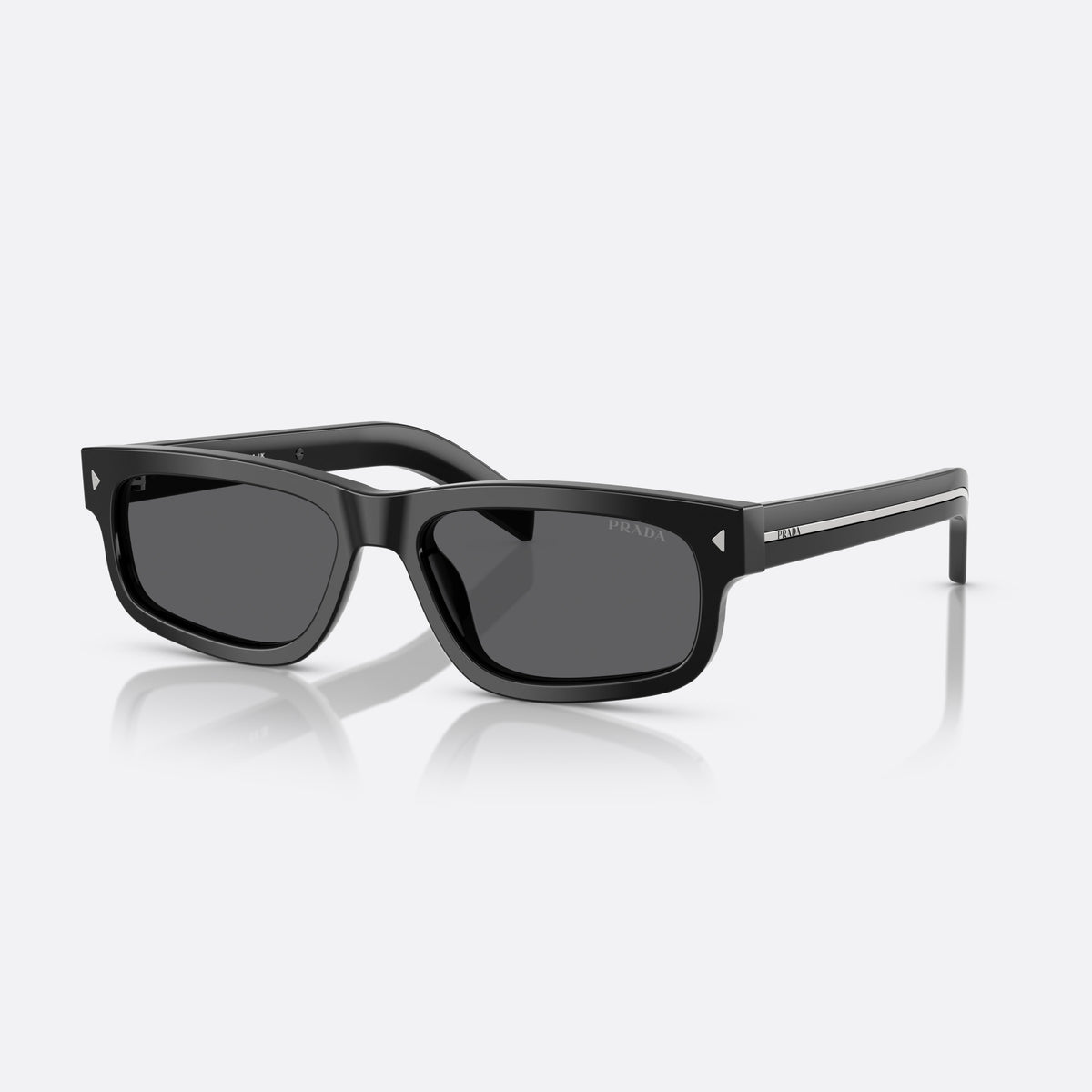 Prada PR B11S 16K731 sunglasses, black rectangle frame for men, plain integrated bridge, brand lettering on temples