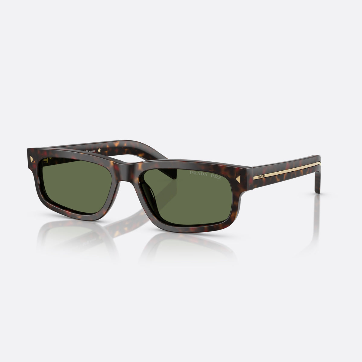 Prada PR B11S 17N20G sunglasses, havana rectangle frame for men, keyhole bridge, brand lettering on temple