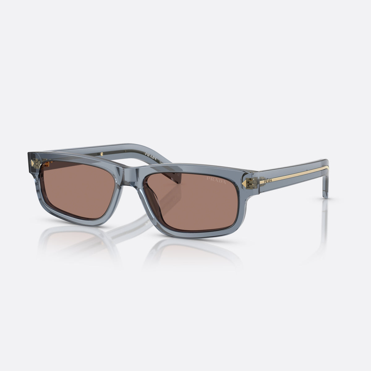 Prada PR B11S 17T05D sunglasses, blue rectangle frame for men, plain bridge, brand lettering on temples, full-rim frame
