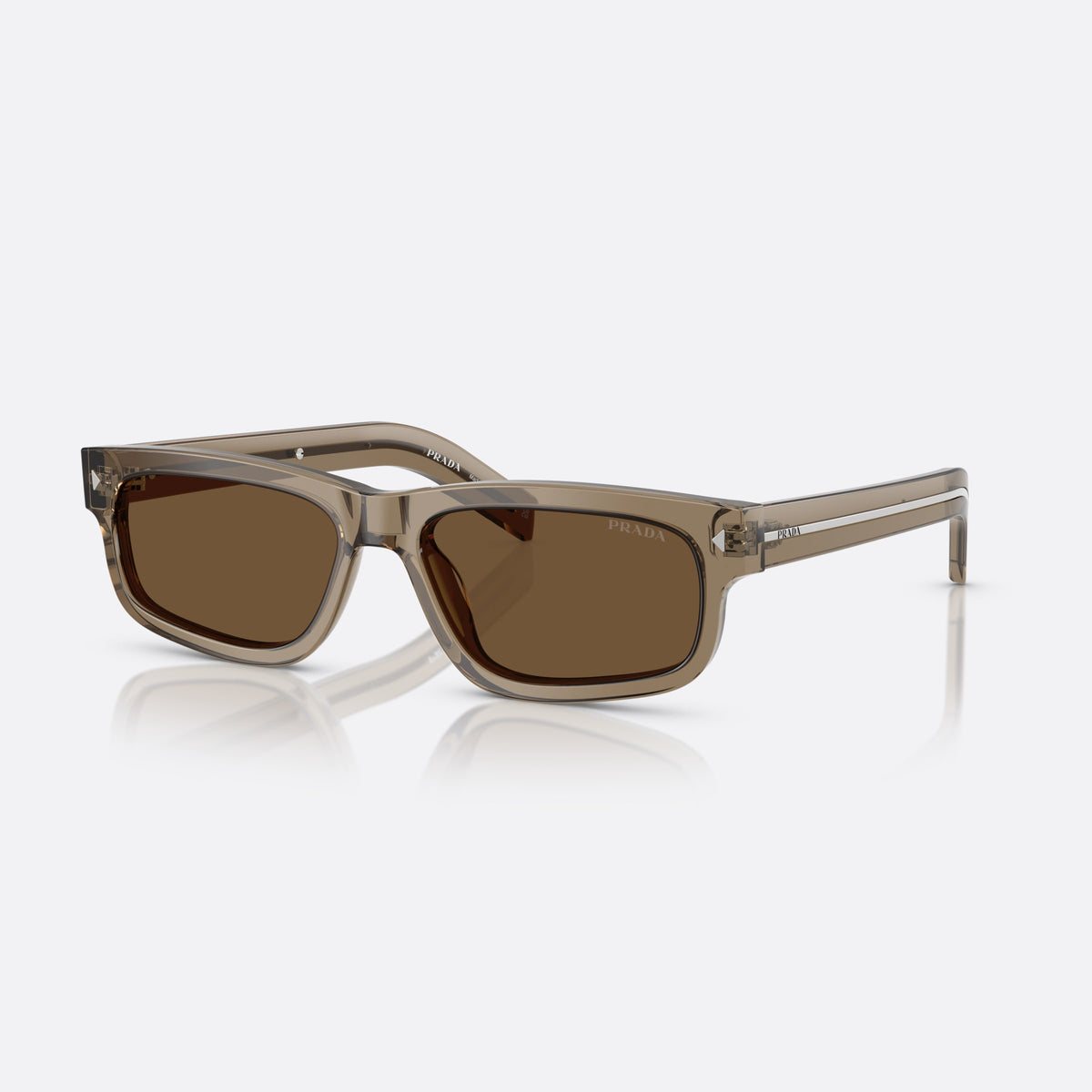 Prada PR B11S 18T70F sunglasses, brown rectangle frame for men, keyhole bridge, brand lettering on temples