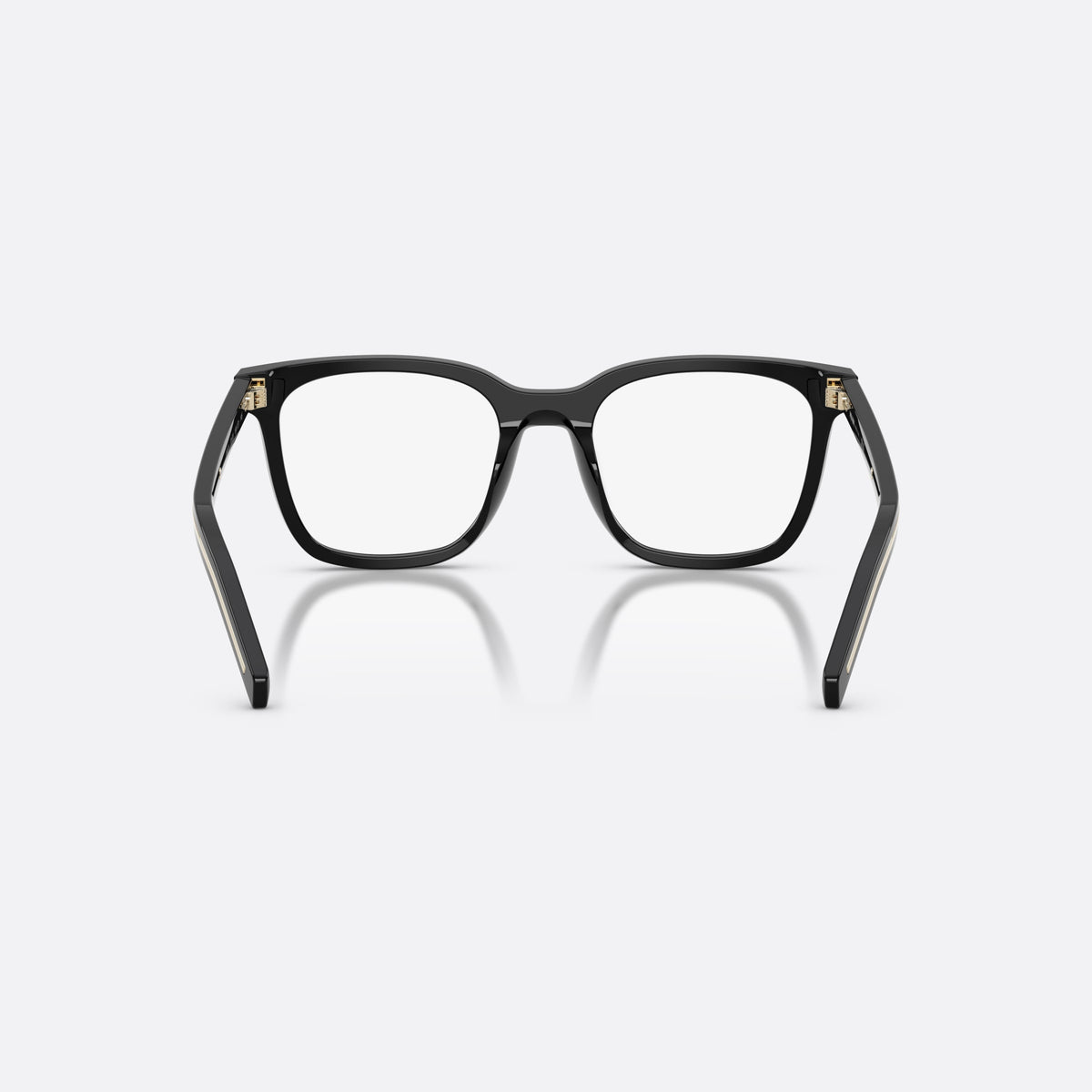 Prada PR B11V 16K1O1 eyeglasses, black pillow frame for women, plain bridge, brand lettering on temples, full rim frame, back view