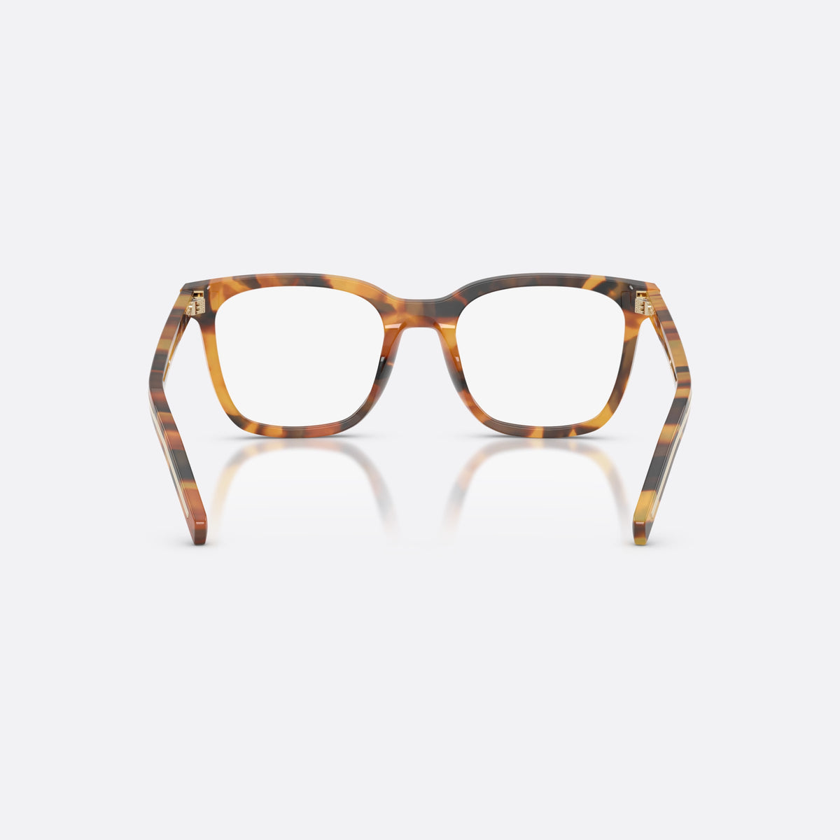 Prada PR B11V 29C1O1 eyeglasses, havana pillow frame for women, plain bridge, brand lettering on temples, back view