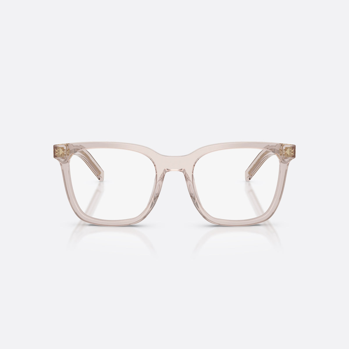 Prada PR B11V 29D1O1 eyeglasses, violet pillow frame for women, plain bridge, integrated, brand lettering on temple, front view