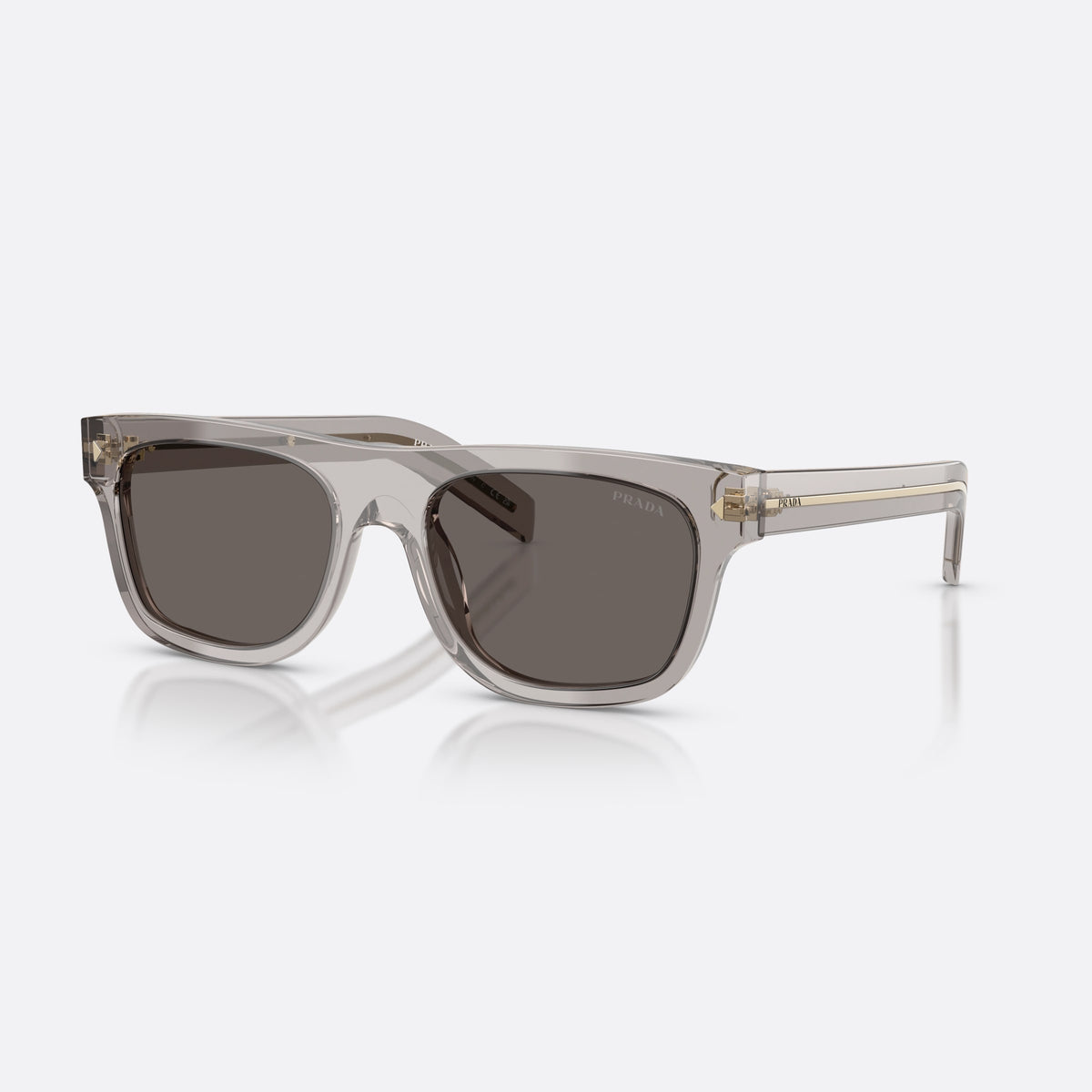 Prada PR B12S 10J70Z sunglasses, grey pillow frame for men, plain integrated bridge, brand lettering on temples