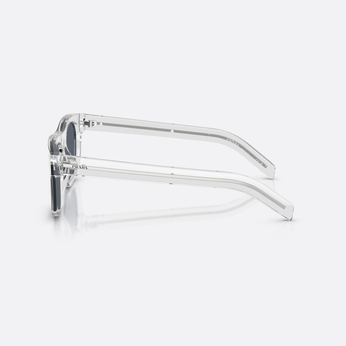 Prada PR B12S 12R07T sunglasses, grey pillow frame for men, plain bridge, brand logo on lens, full-rim frame, side view