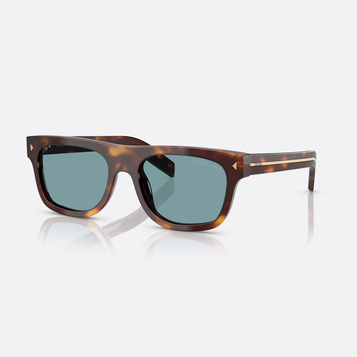 Prada PR B12S 15W04D sunglasses, brown squared frame for men, plain double bridge, brand lettering on temples