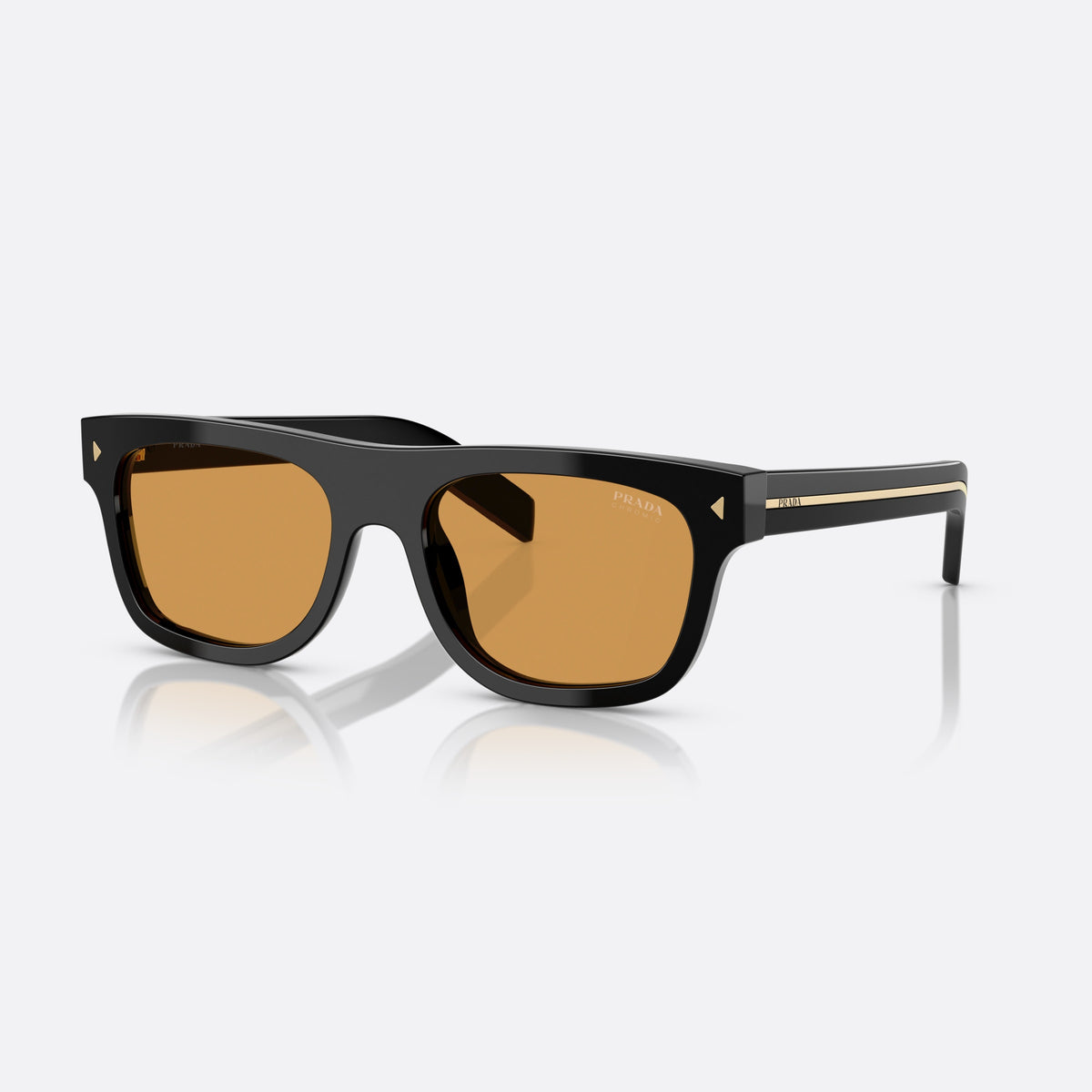 Prada PR B12S 16K60F BLBW sunglasses, black squared frame for men, plain bridge, brand lettering on temples, full-rim frame