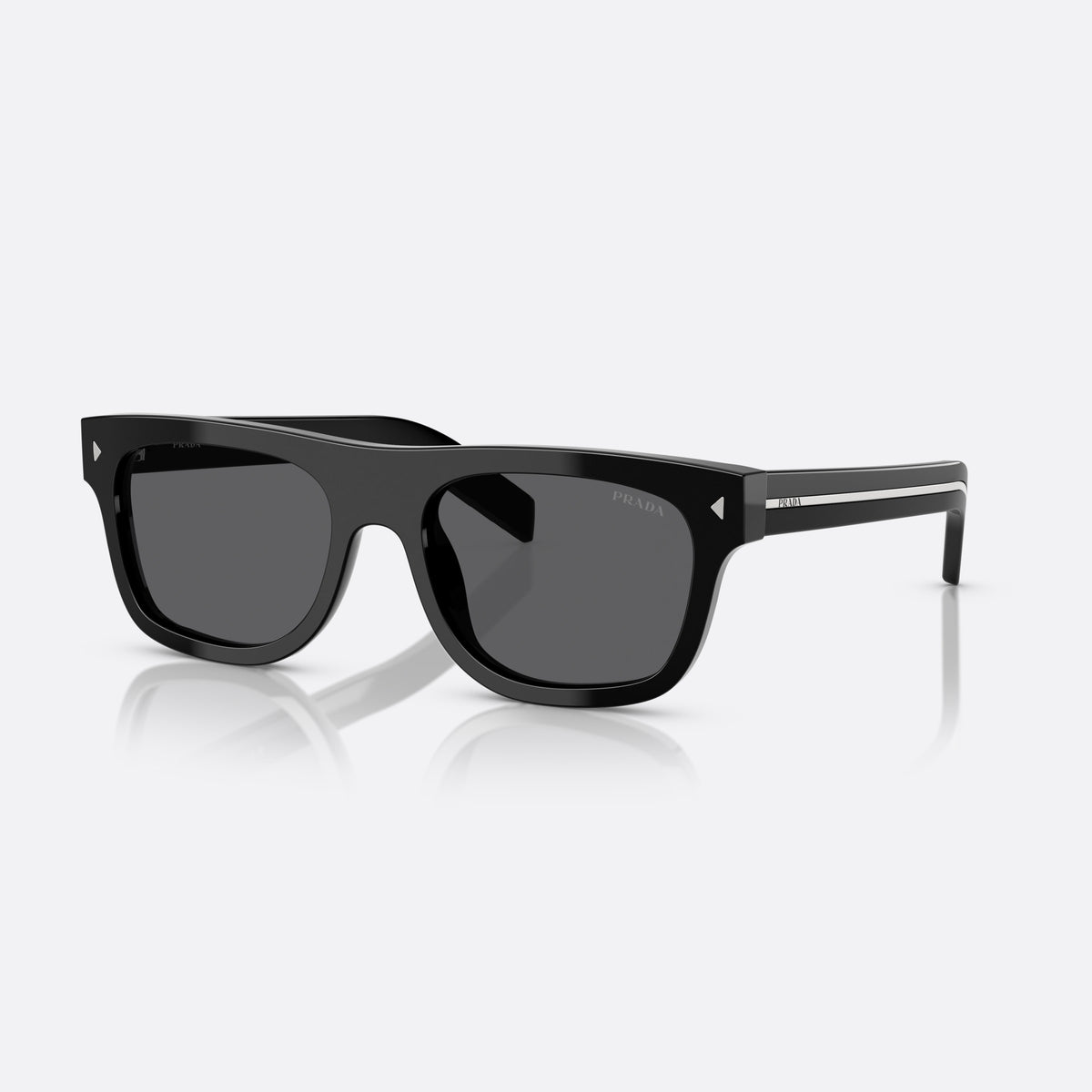 Prada PR B12S 16K731 BLGR sunglasses, black squared frame for men, keyhole bridge, brand lettering on the temples