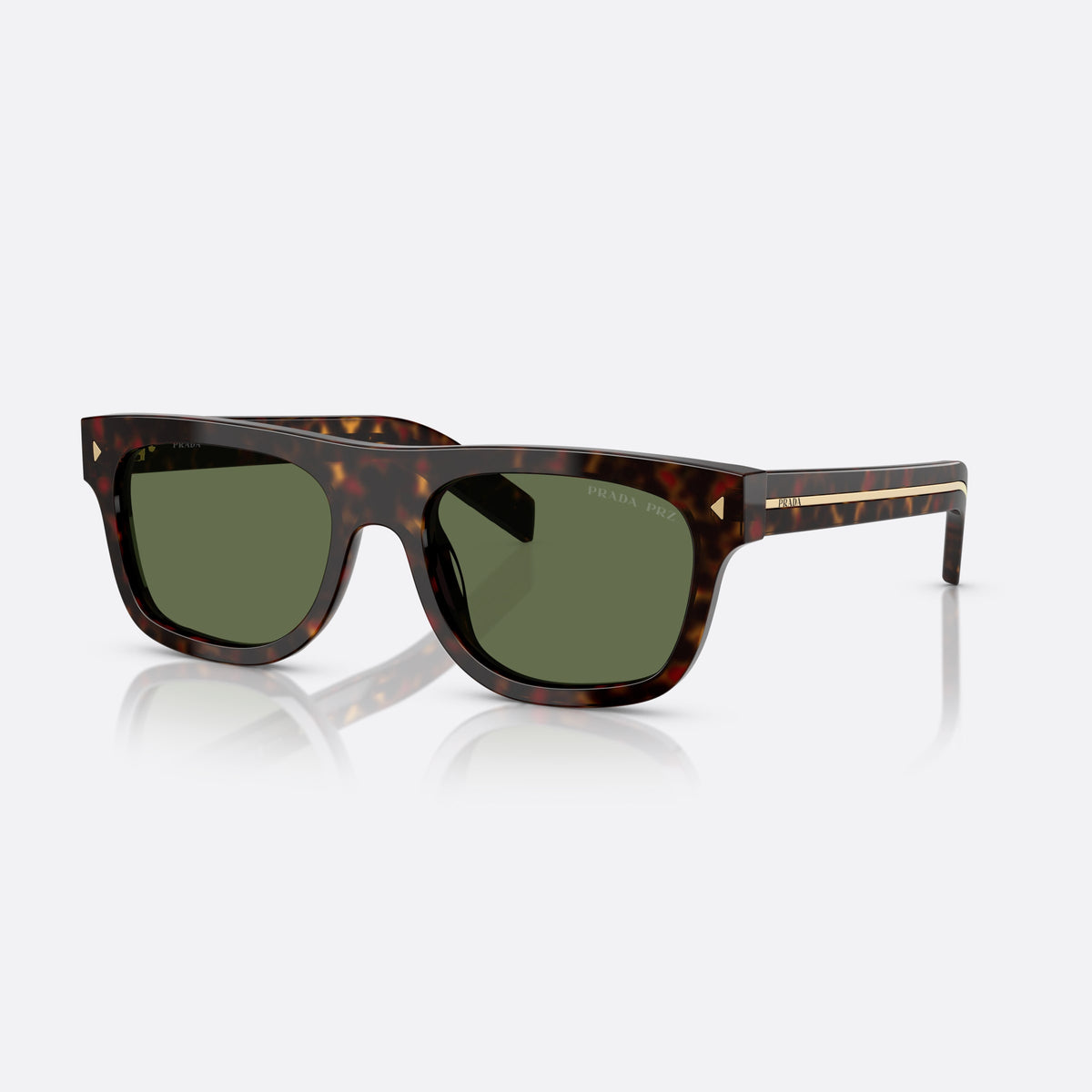 Prada PR B12S 17N20G TOGR sunglasses, brown squared frame for men, plain bridge, single arch, brand lettering on temples