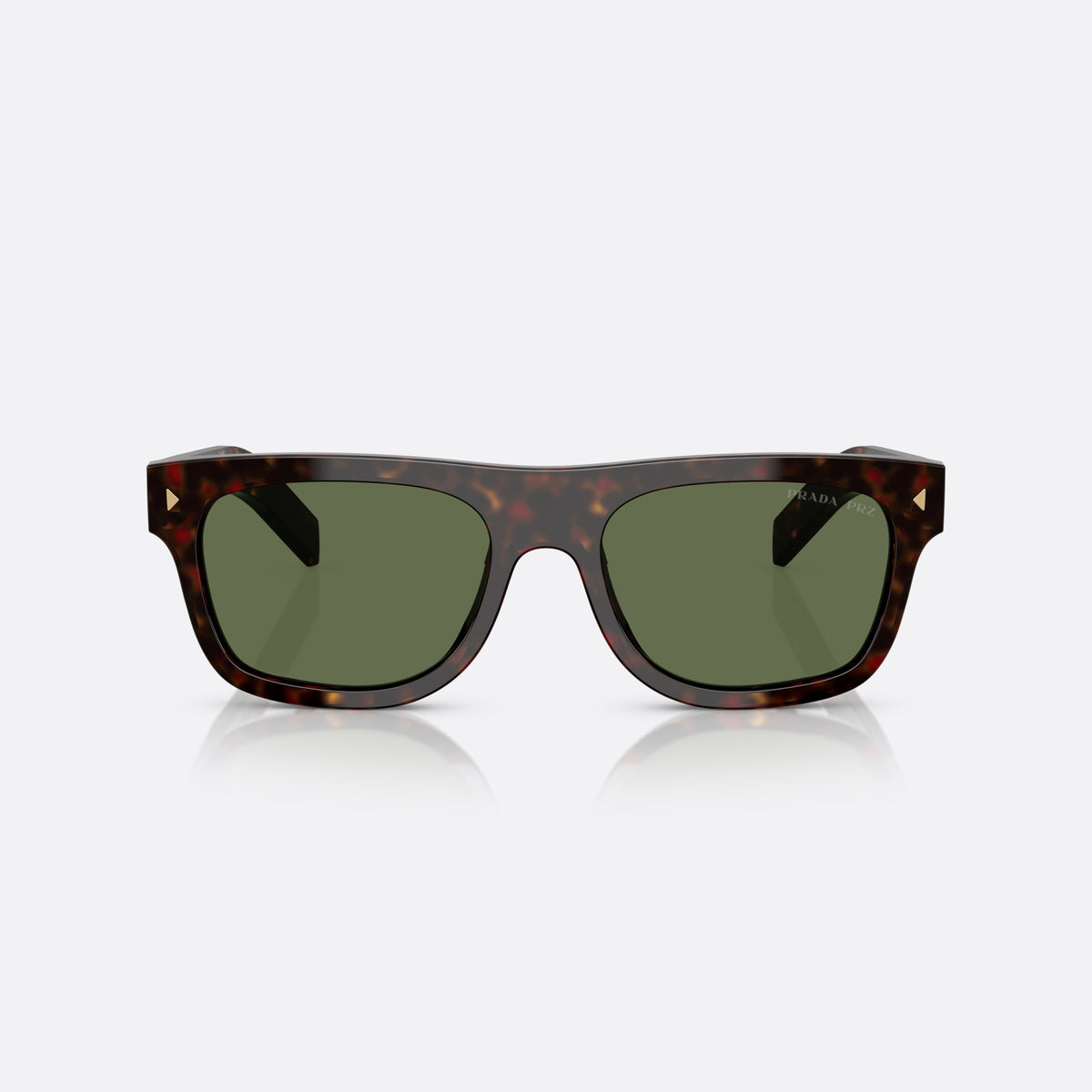 Prada PR B12S 17N20G TOGR sunglasses, brown squared frame for men, plain bridge, single arch, brand lettering on temples, front view