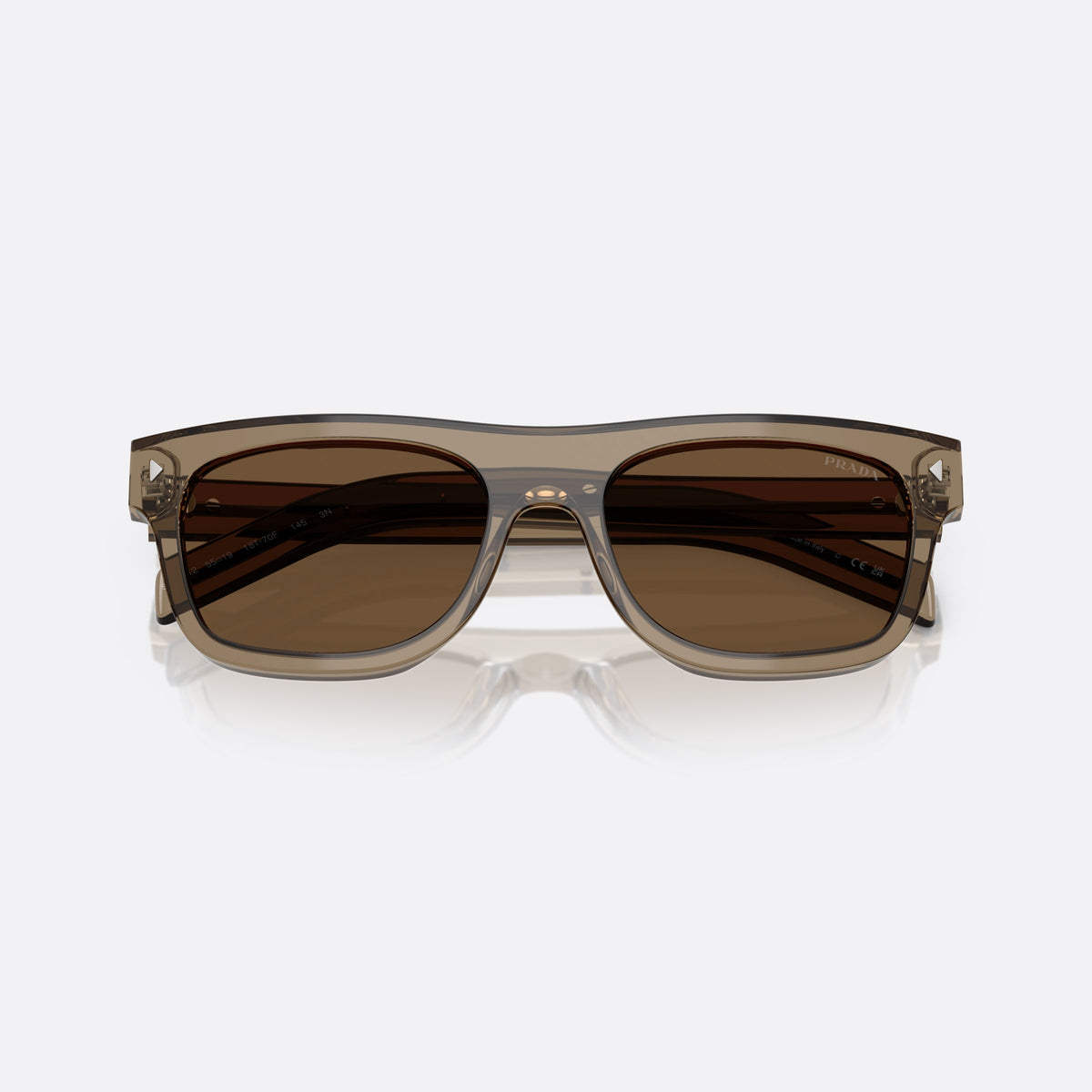 Prada PR B12S 18T70F BWBW sunglasses, brown squared frame for men, plain bridge with narrow top, full-rim frame, folded