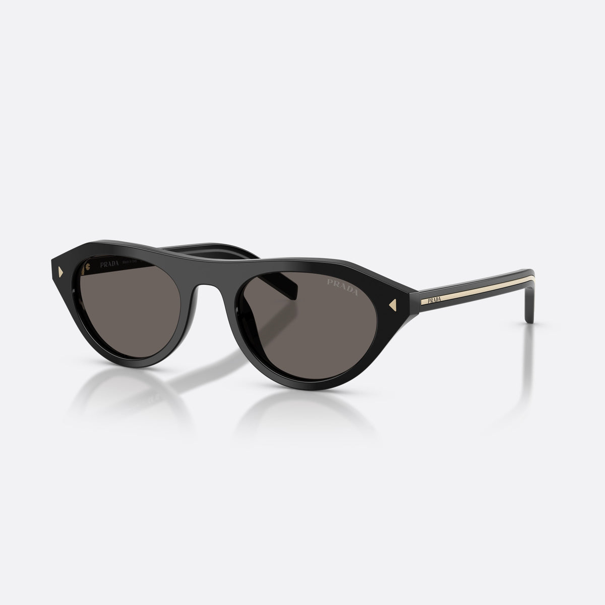 Prada PR B15S 16K731 sunglasses, black irregular frame for women, plain acetate bridge, brand lettering on temples