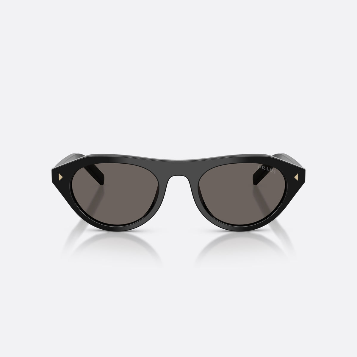 Prada PR B15S 16K731 sunglasses, black irregular frame for women, plain acetate bridge, brand lettering on temples, front view