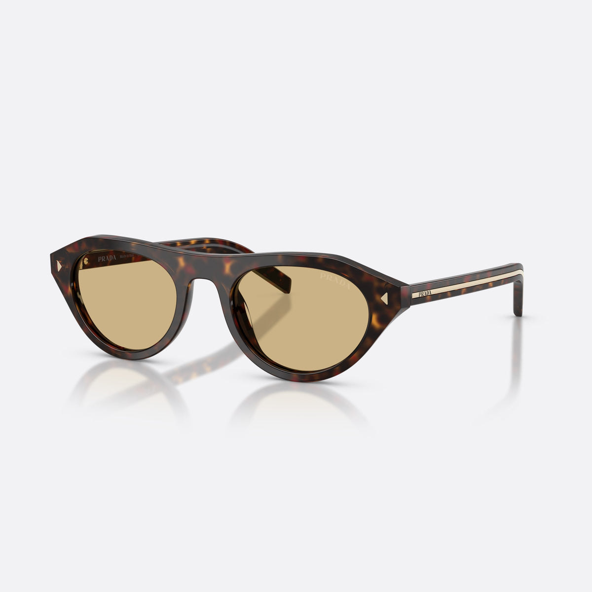 Prada PR B15S 17N70R sunglasses, havana irregular frame for women, plain bridge, integrated into front, solid tint lenses