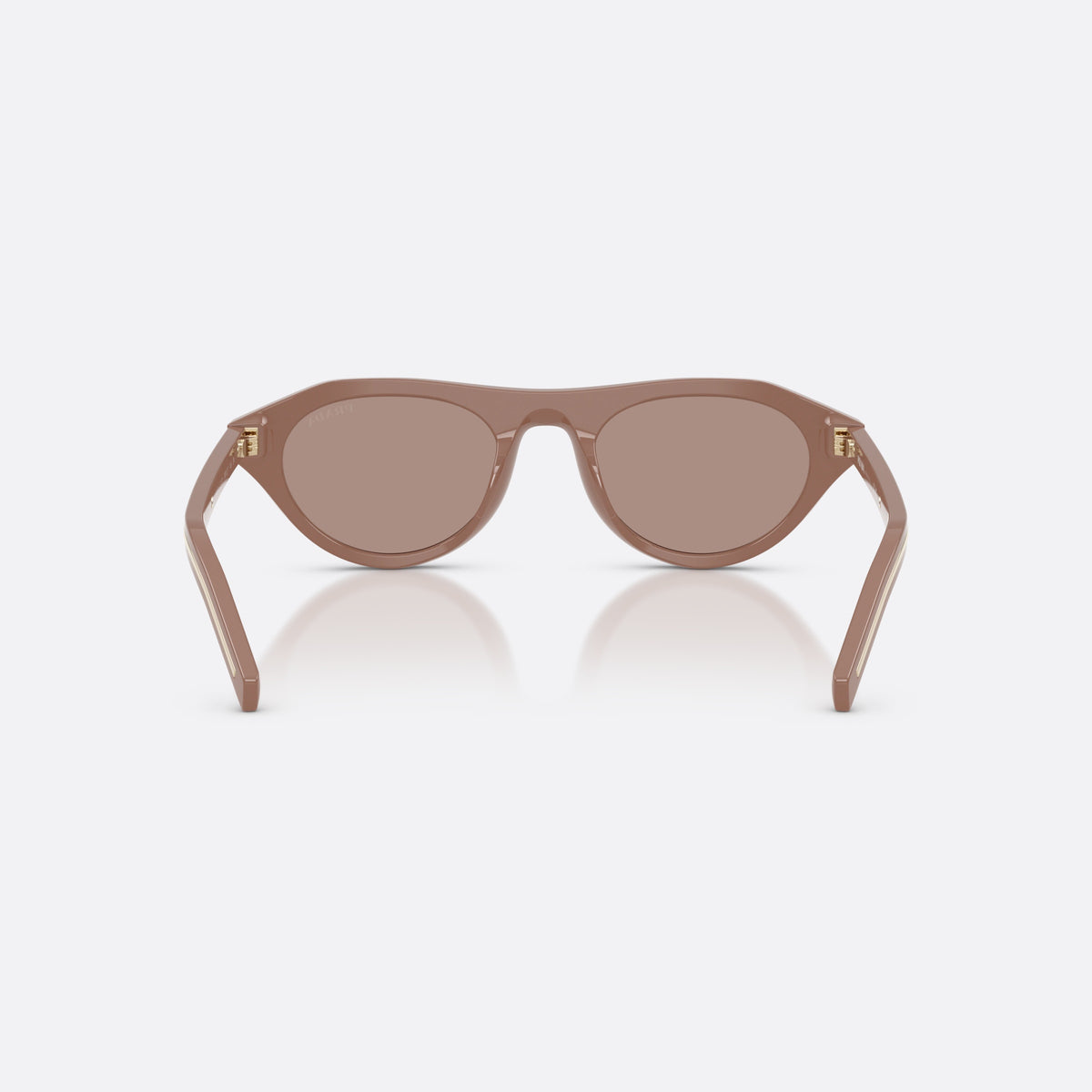 Prada PR B15S 28D02T sunglasses, brown irregular frame for women, plain bridge, brand lettering on temples, full-rim frame, back view