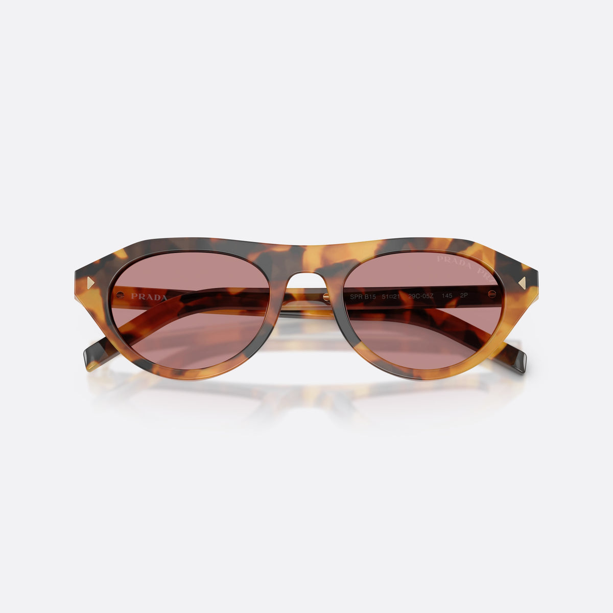 Prada PR B15S 29C05Z sunglasses, havana irregular frame for women, plain bridge, integrated into frame, full-rim frame, folded
