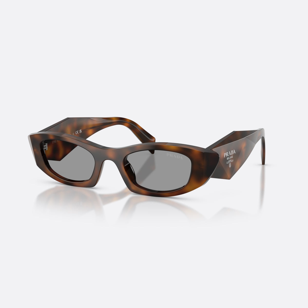Ochelari de soare Prada PR B16S 20D50Q, ovali havana, pentru femei, punte simplă, literele brandului pe brațe, ramă completă