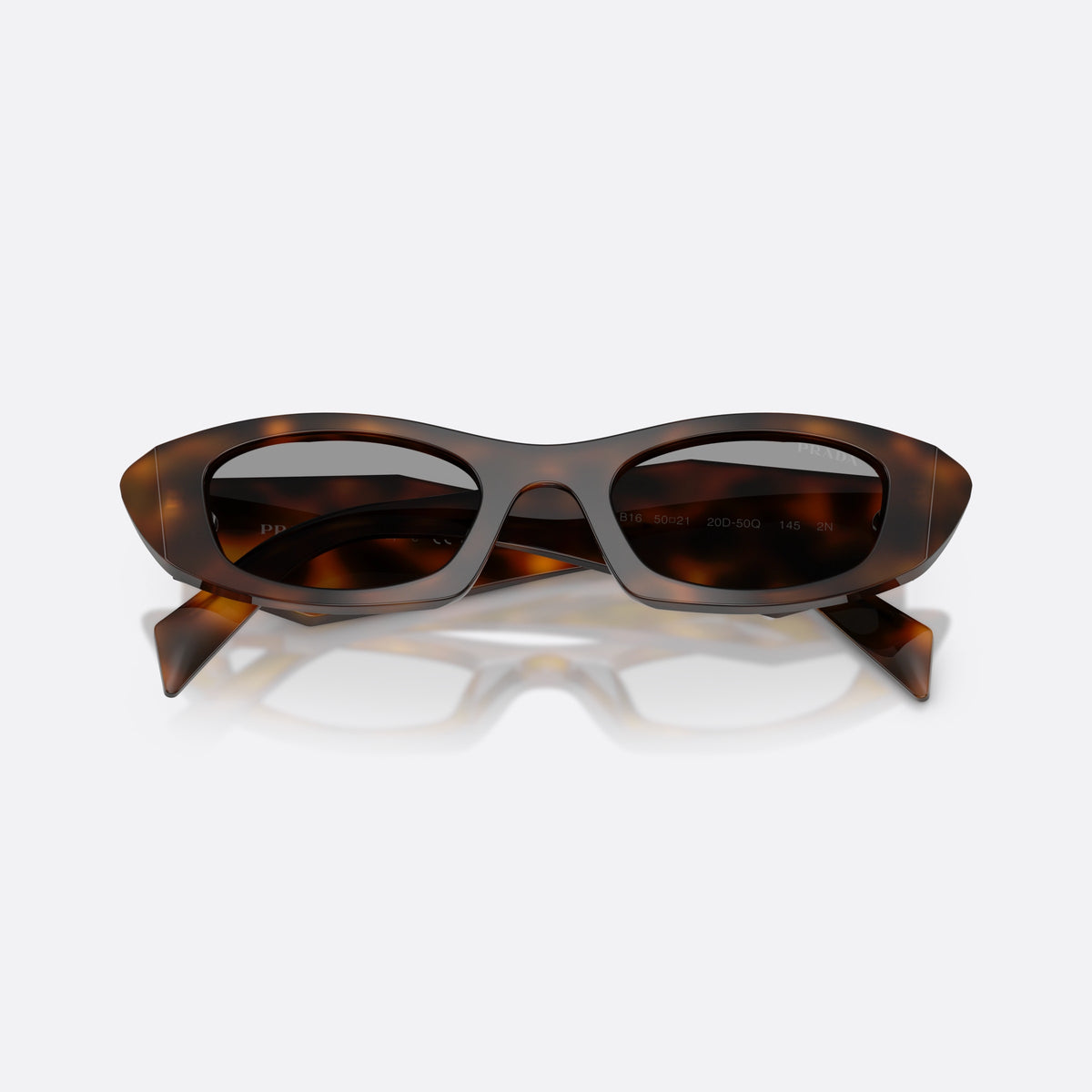 Ochelari de soare Prada PR B16S 20D50Q, ovali havana, pentru femei, punte simplă, literele brandului pe brațe, ramă completă, cu brațele pliate