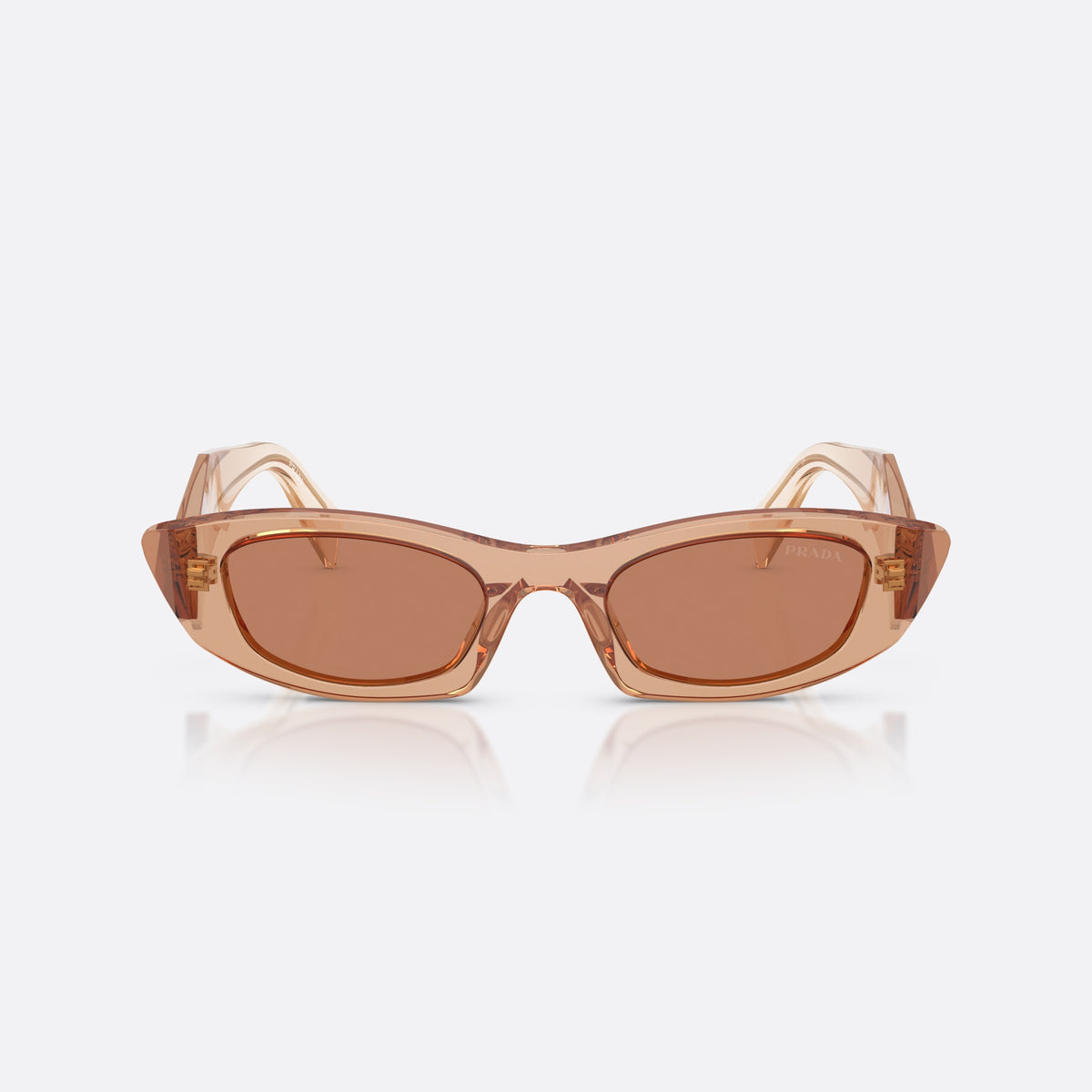 Prada PR B16S 28E90Q sunglasses, brown oval frame for women, keyhole bridge, brand lettering on temples, full-rim frame, front view