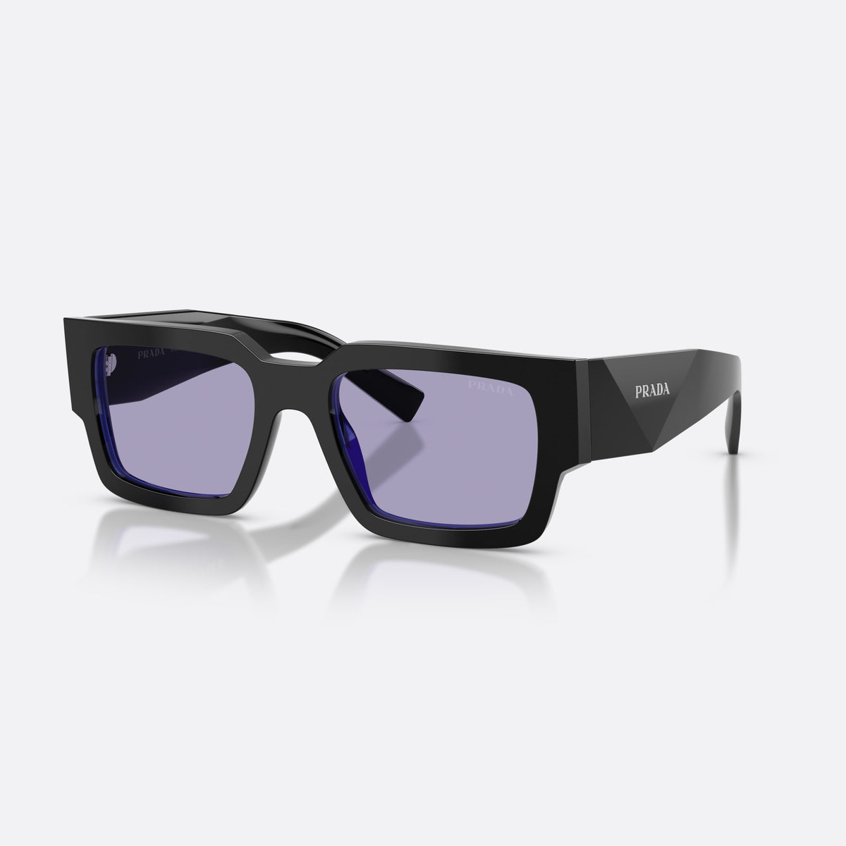 Ochelari de soare Prada PR B17S 16K01O, rectangulari negru, pentru bărbați, punte dublă simplă, litere ale brandului pe față
