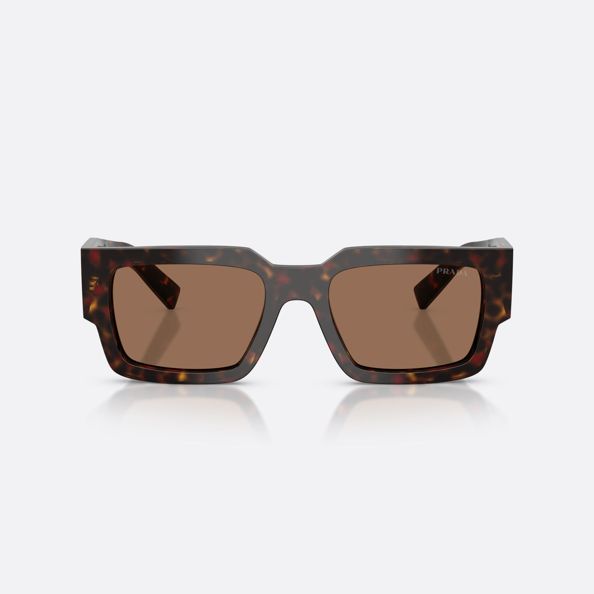 Prada PR B17S 17N06B sunglasses, havana rectangle frame for men, plain integrated bridge, brand lettering on temples, front view