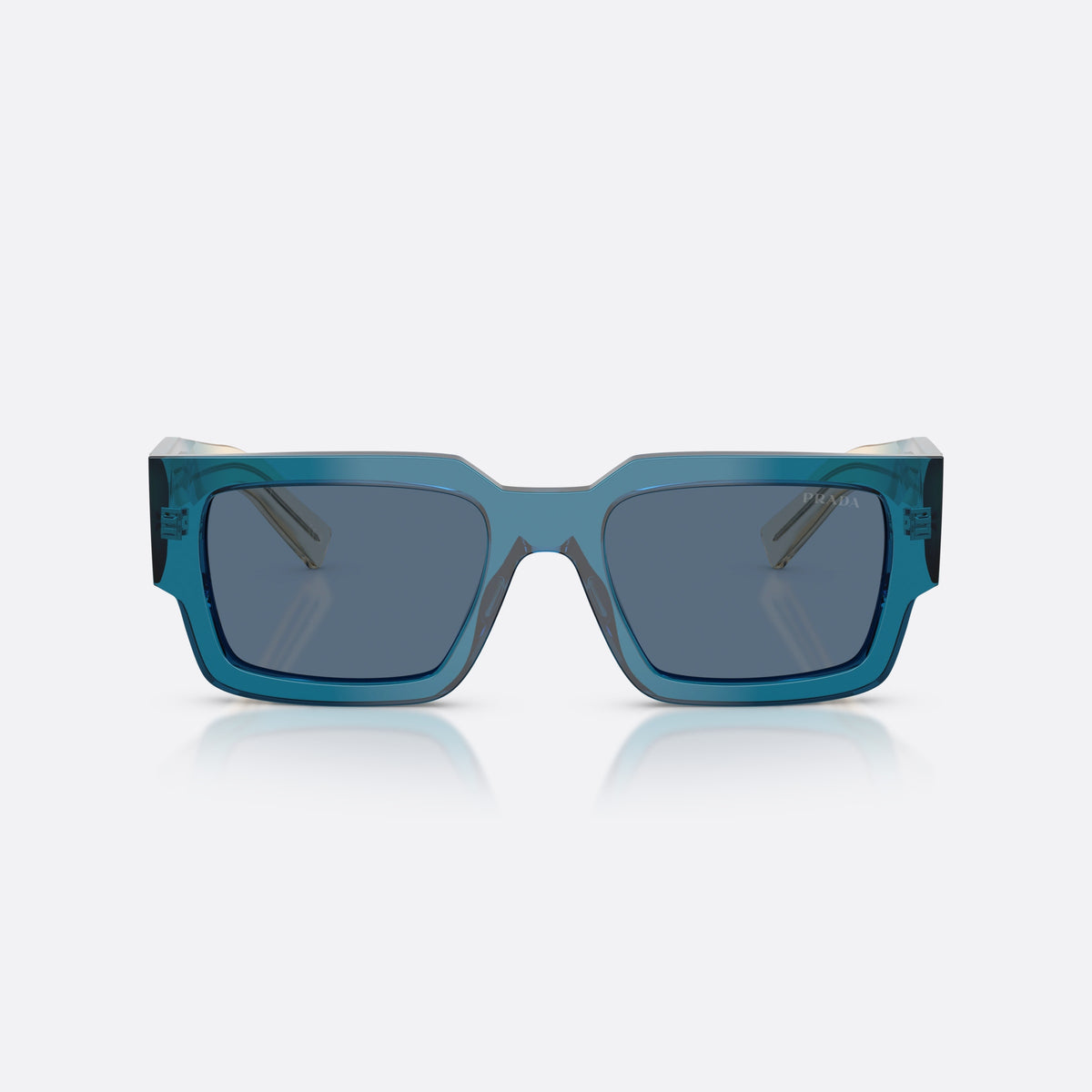 Prada PR B17S 24F80S sunglasses, blue rectangle frame for men, plain bridge, brand lettering on temples, full-rim frame, front view