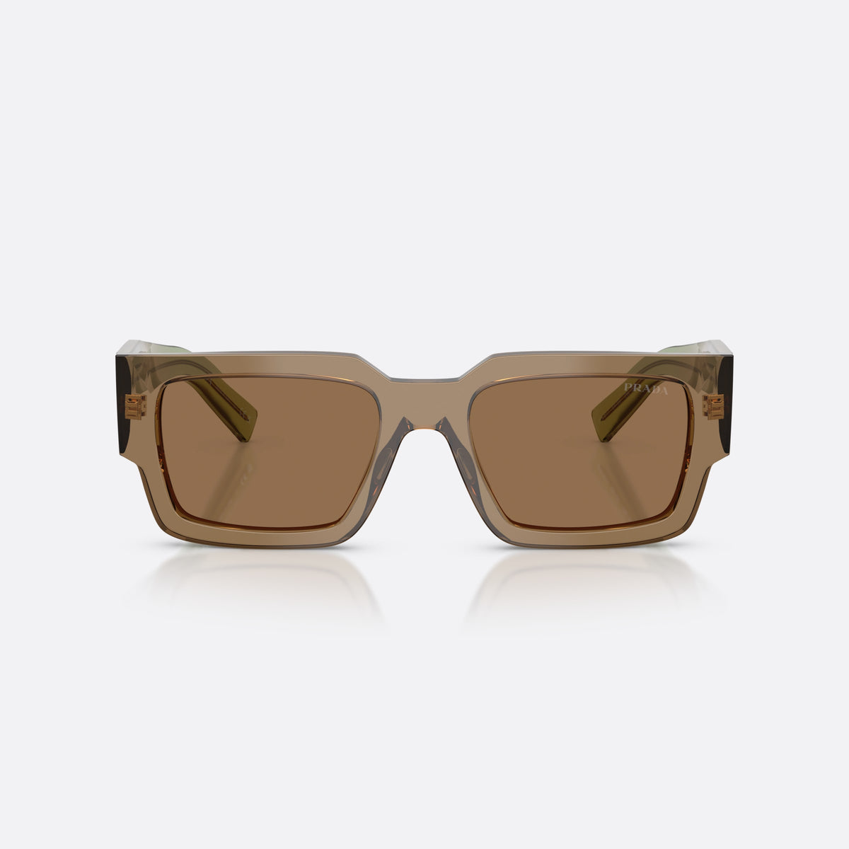 Prada PR B17S 29E90F sunglasses, brown rectangle frame for men, plain bridge, brand lettering on temples, full-rim frame, front view