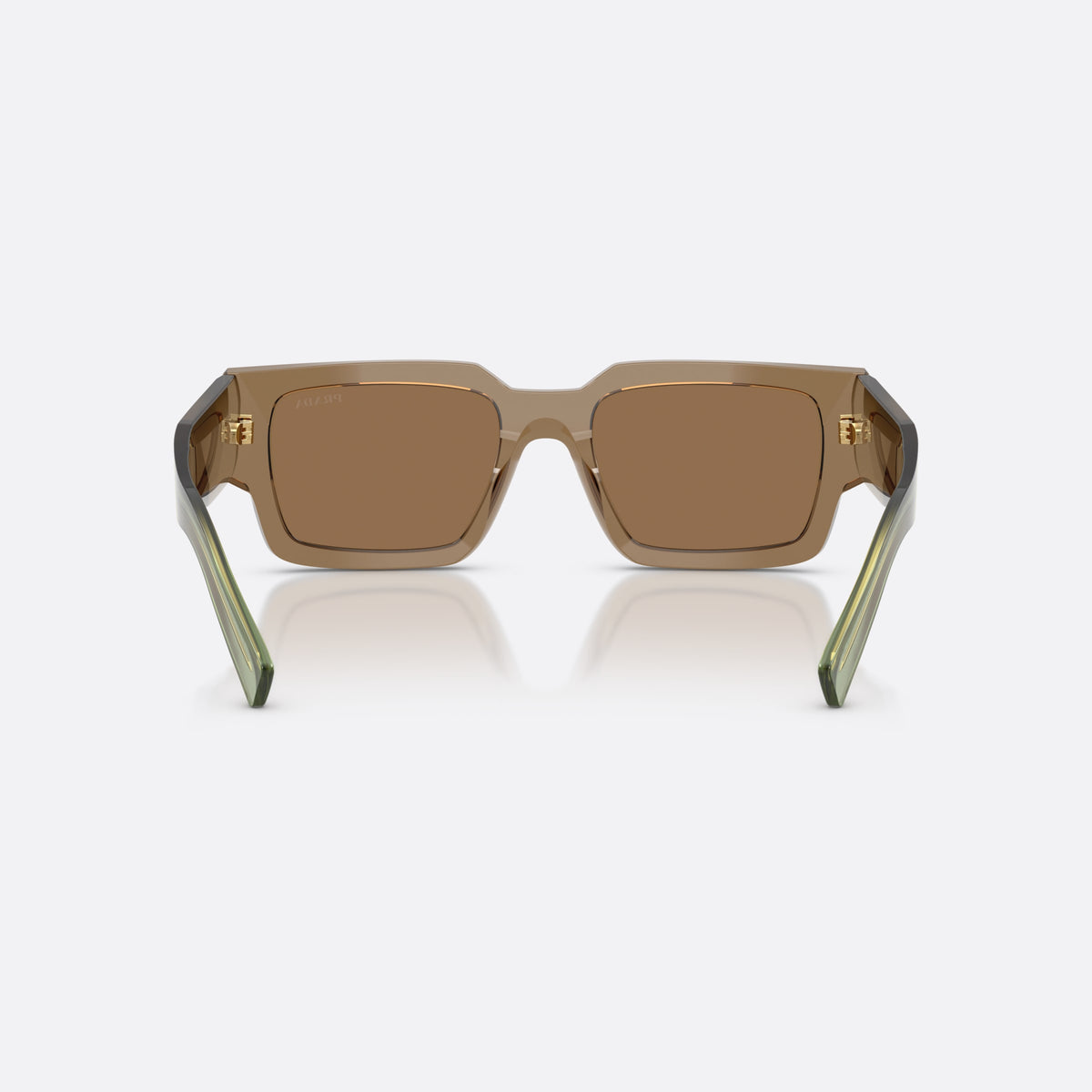 Prada PR B17S 29E90F sunglasses, brown rectangle frame for men, plain bridge, brand lettering on temples, full-rim frame, back view