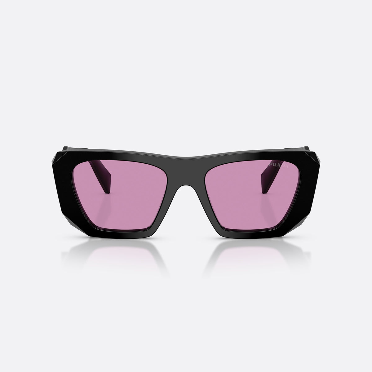 Prada PR B18S 16K30G sunglasses, black square frame for women, plain integrated bridge, brand lettering on temples, front view