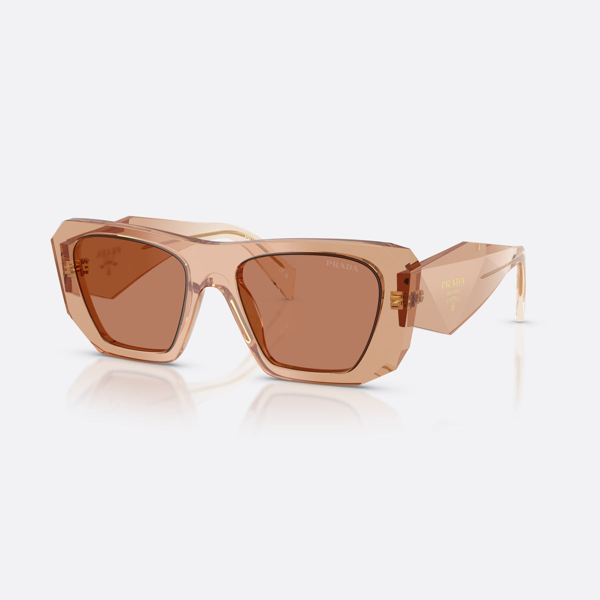Prada PR B18S 28E90Q sunglasses, brown square frame for women, plain bridge with narrow top