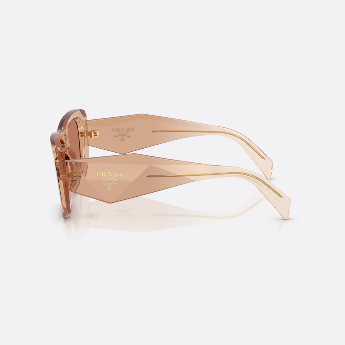 Prada PR B18S 28E90Q sunglasses, brown square frame for women, plain bridge with narrow top, side view