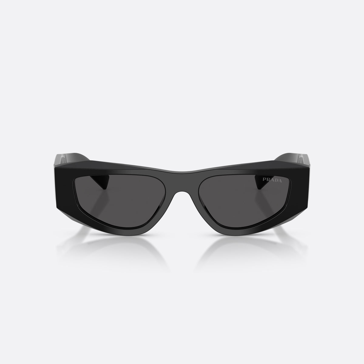 Prada PR B19S 16K08Z sunglasses, black pillow frame for men, plain bridge, integrated into frame, full-rim thick frame, front view
