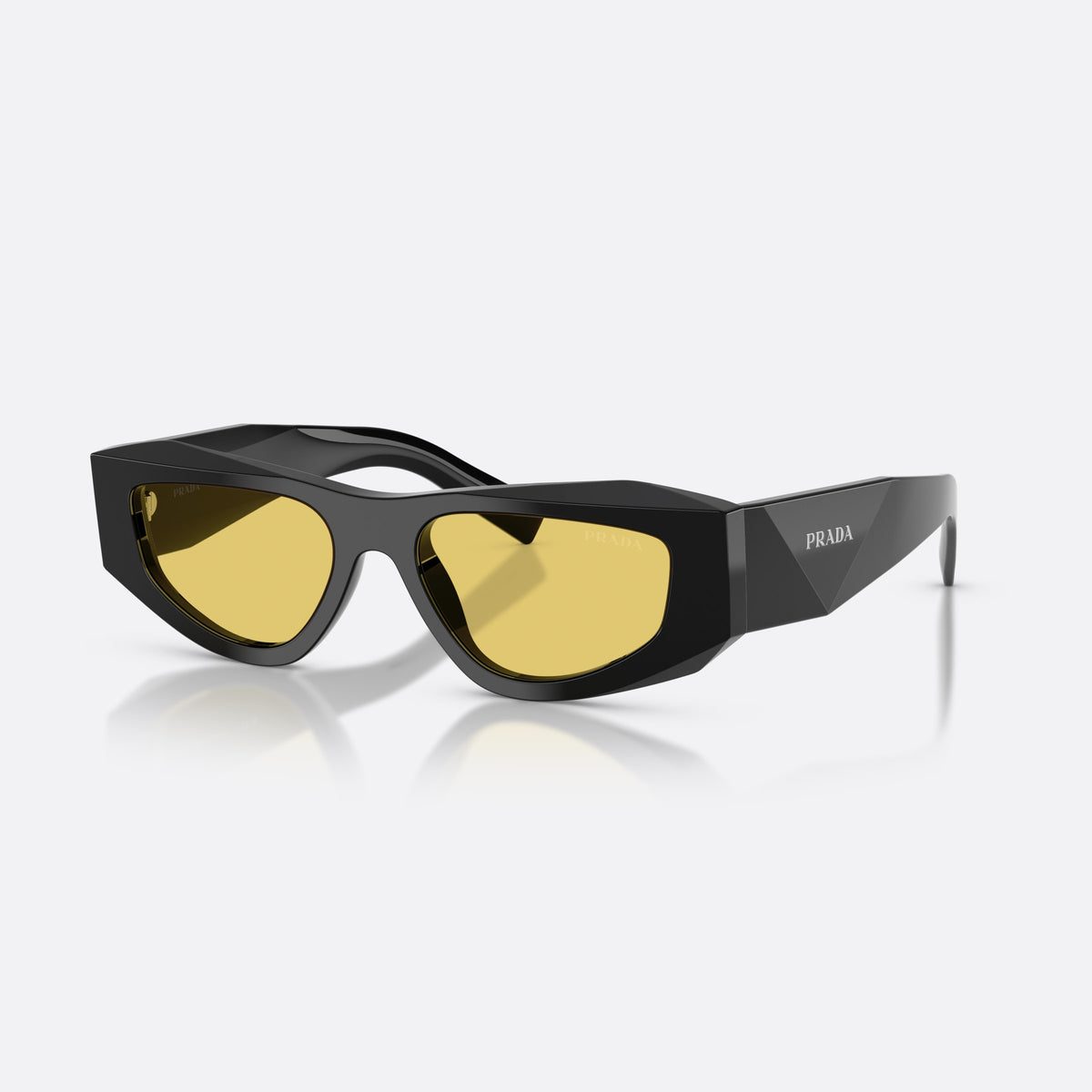 Prada PR B19S 16K455 sunglasses, black pillow frame for men, plain integrated bridge, brand lettering on temples