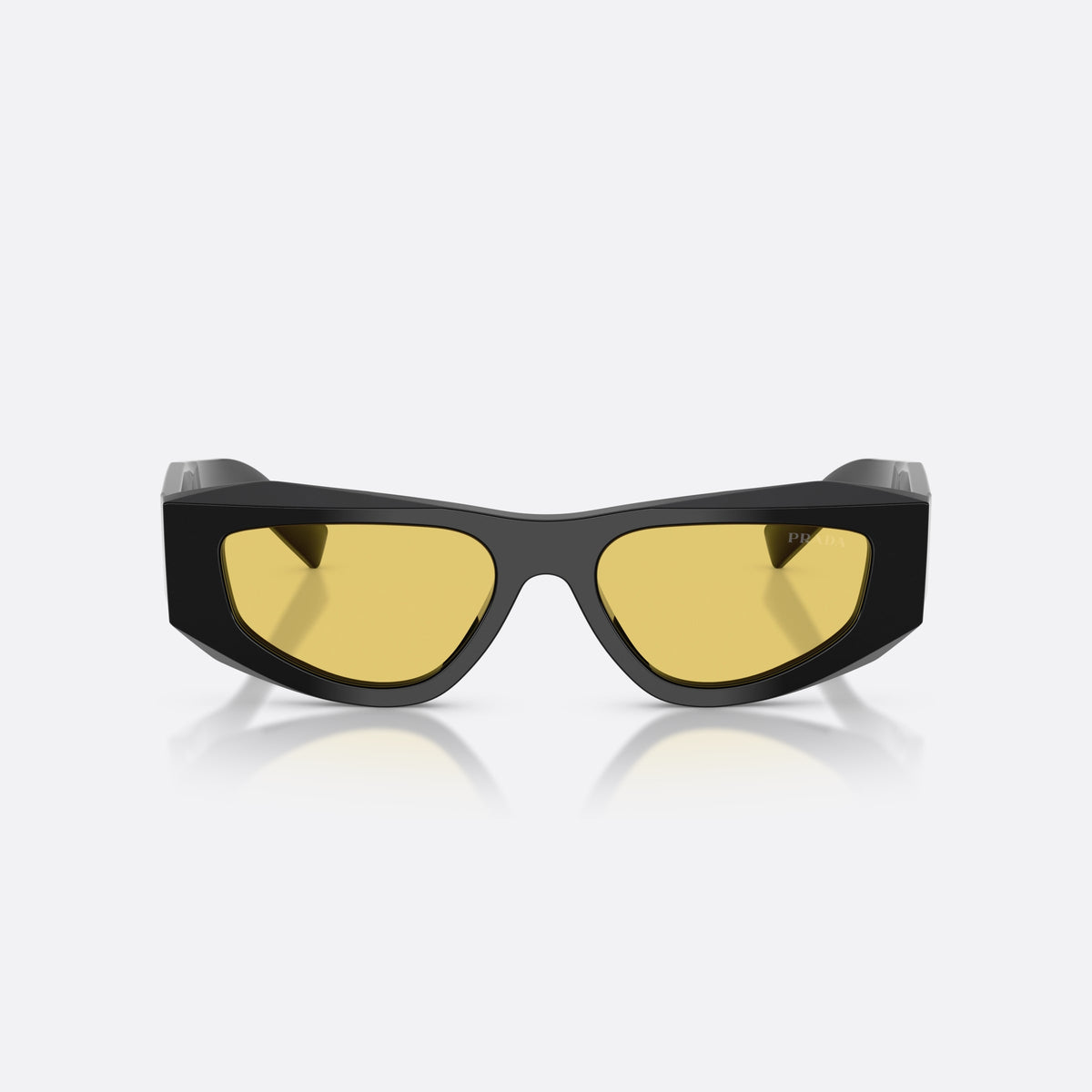 Prada PR B19S 16K455 sunglasses, black pillow frame for men, plain integrated bridge, brand lettering on temples, front view