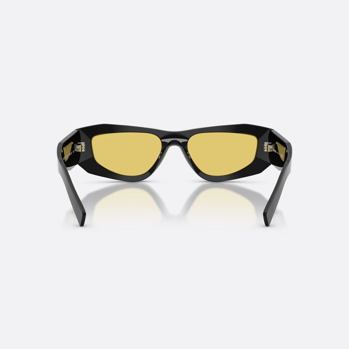 Prada PR B19S 16K455 sunglasses, black pillow frame for men, plain integrated bridge, brand lettering on temples, back view