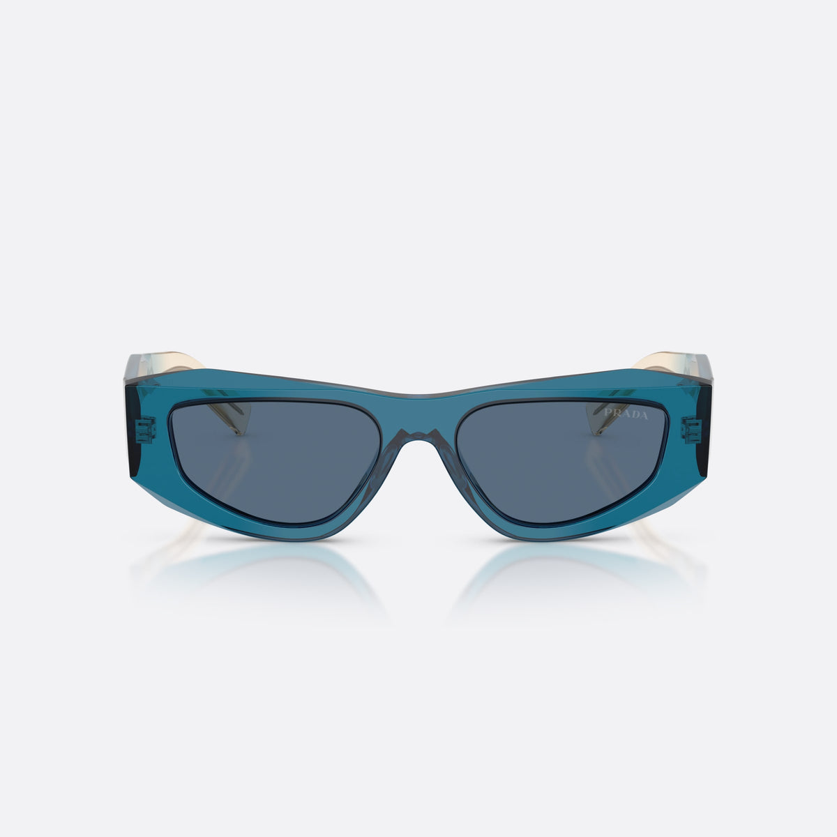 Prada PR B19S 24F80S sunglasses, blue pillow frame for men, integrated bridge, brand lettering on temples, front view